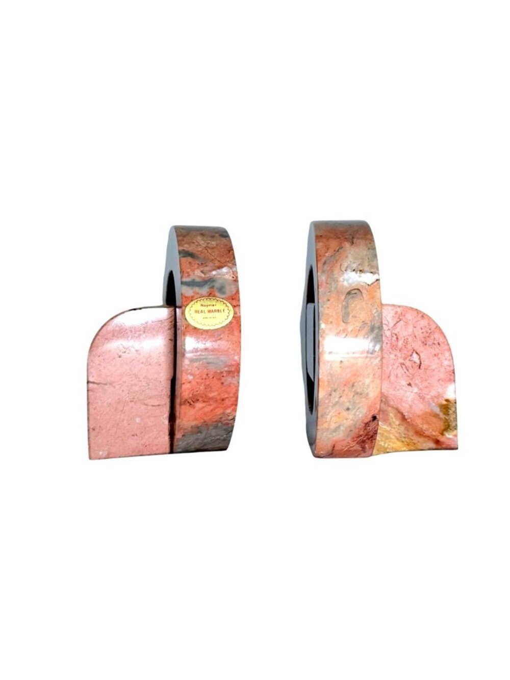 Art Deco Pink Marble Bookends Abstract Patterned From Pakistan Set Of Two
